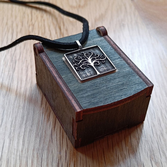 Square Tree of Life, 925 Sterling Silver Pendant Necklace with Keepsake Box