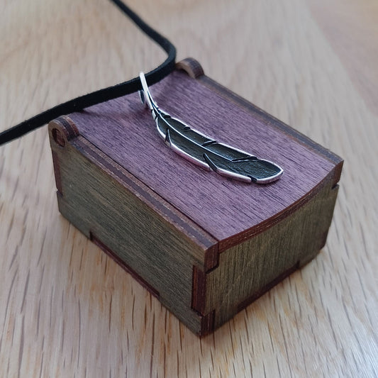 Silver Feather, 925 Sterling Silver Pendant Necklace with Keepsake Box