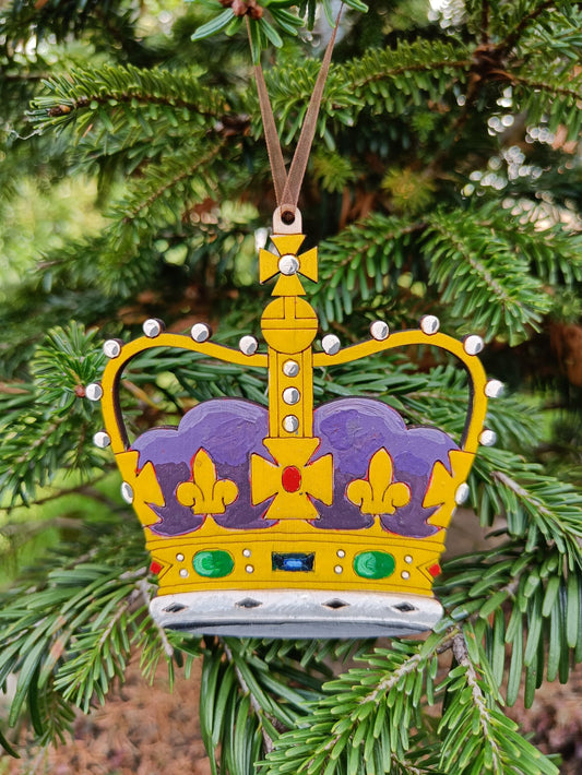 Hand Painted Wood British Royal Crown - Christmas Tree Ornament