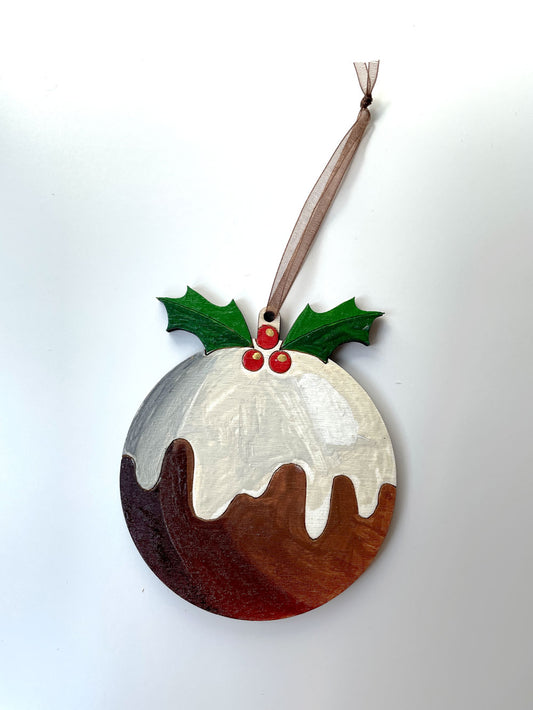 Hand Painted Wood Traditional Christmas Pudding - Christmas Tree Ornament