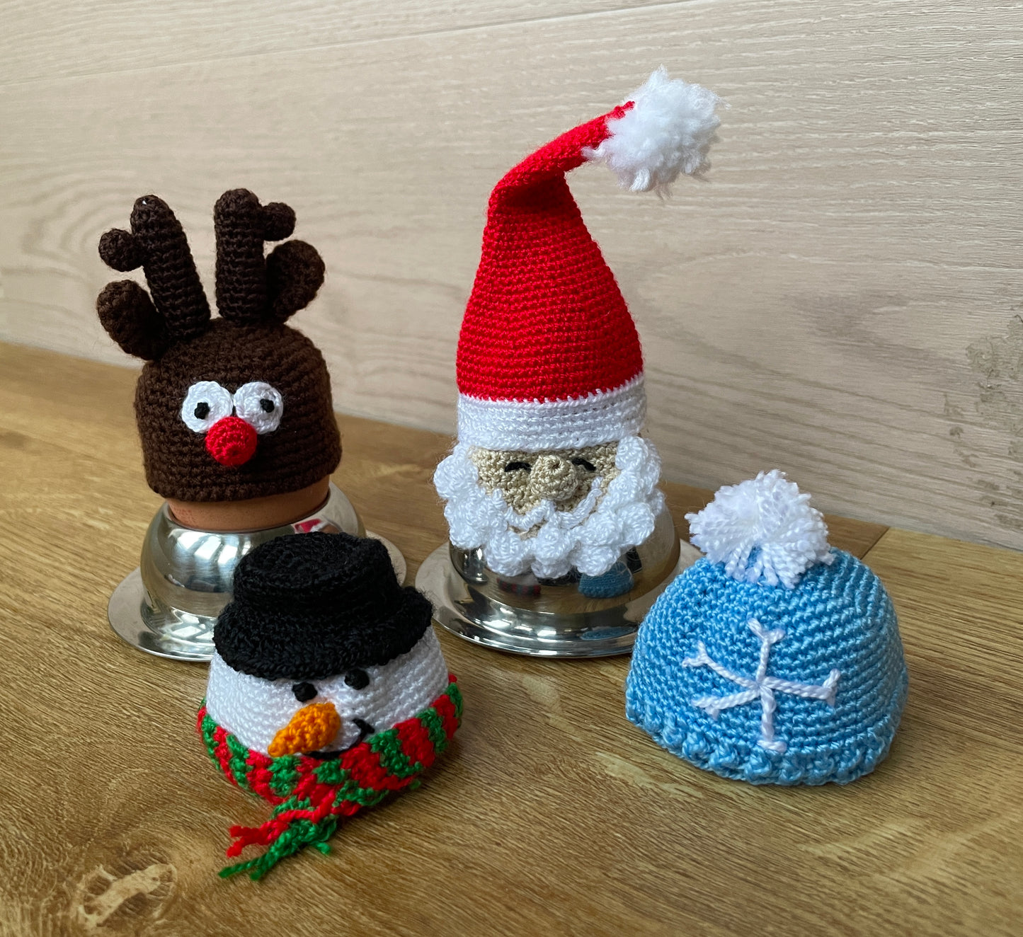 Christmas Holiday Crochet Egg Cosy Sets - Santa, Snowman, Reindeer, Christmas Pudding and More!