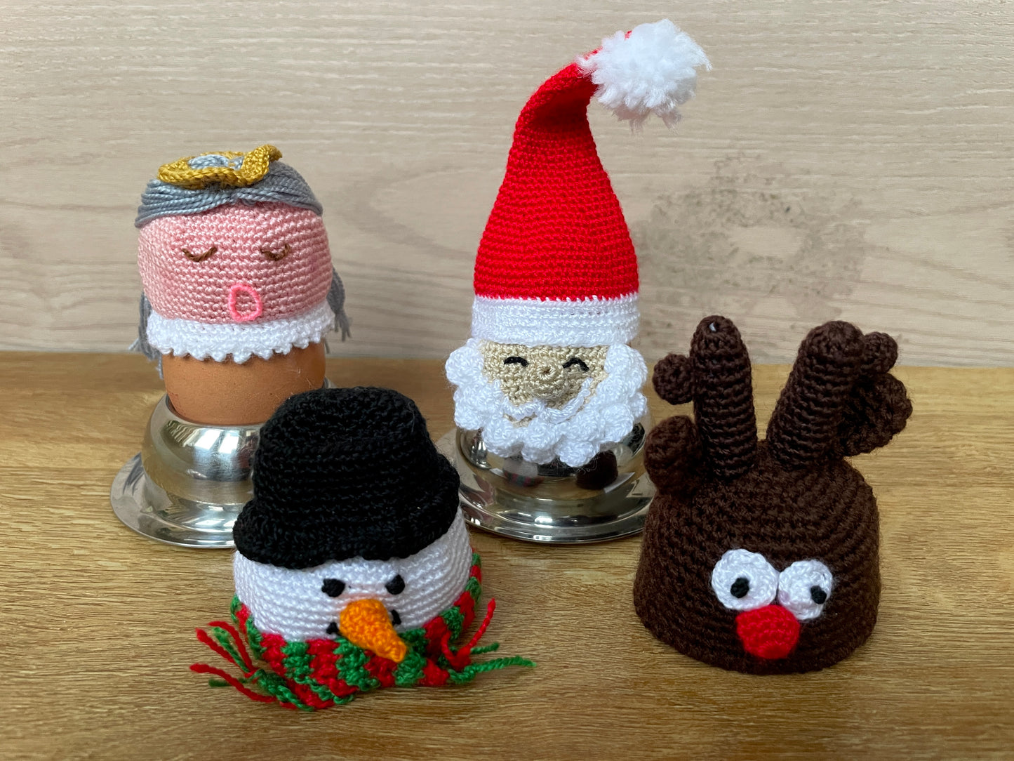 Christmas Holiday Crochet Egg Cosy Sets - Santa, Snowman, Reindeer, Christmas Pudding and More!