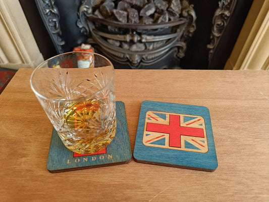Union Jack Rectangle on Blue Coaster