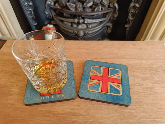 Union Jack Square Coaster Blue Background