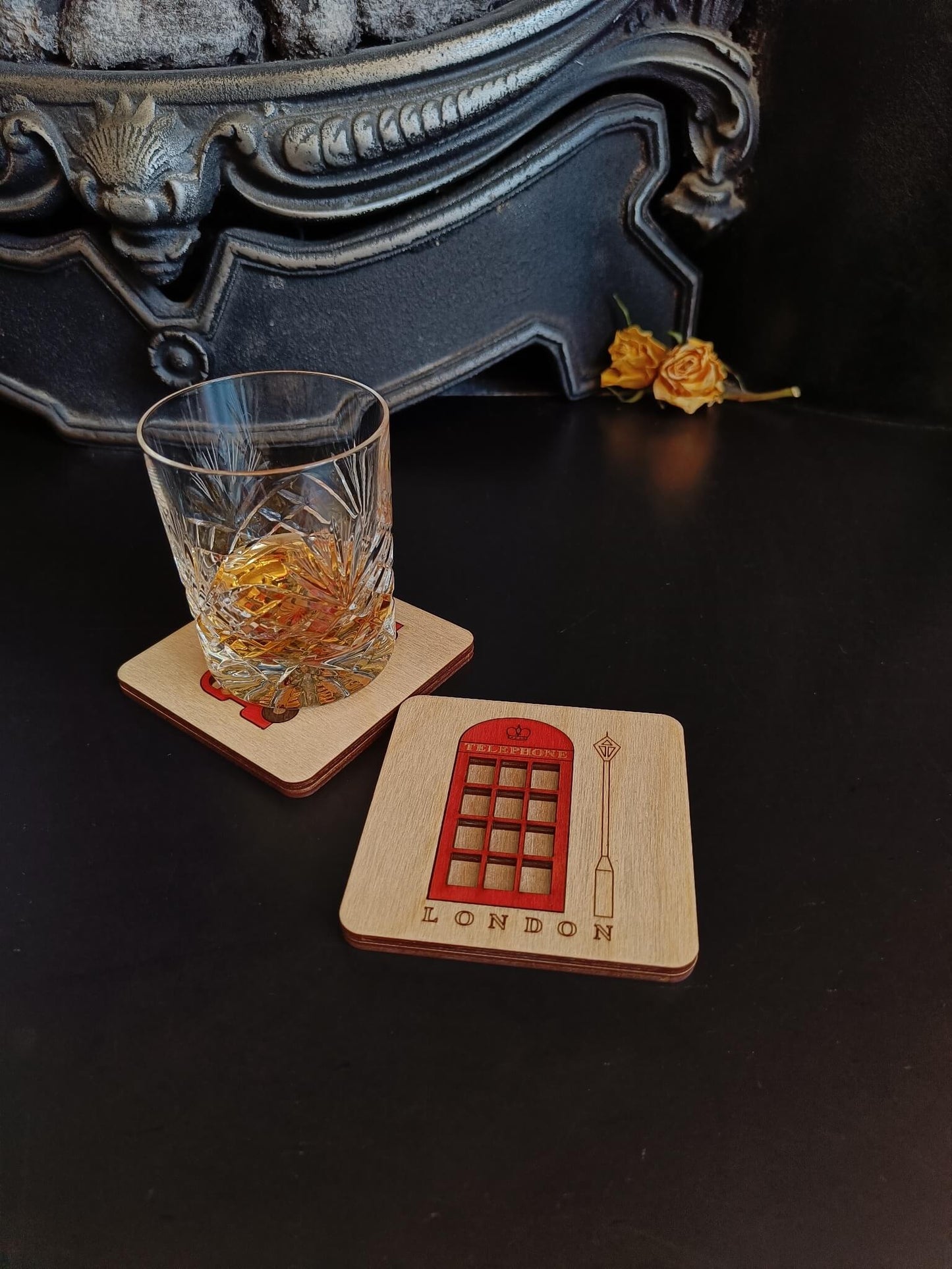Traditional British Telephone Box and Lamp Coaster
