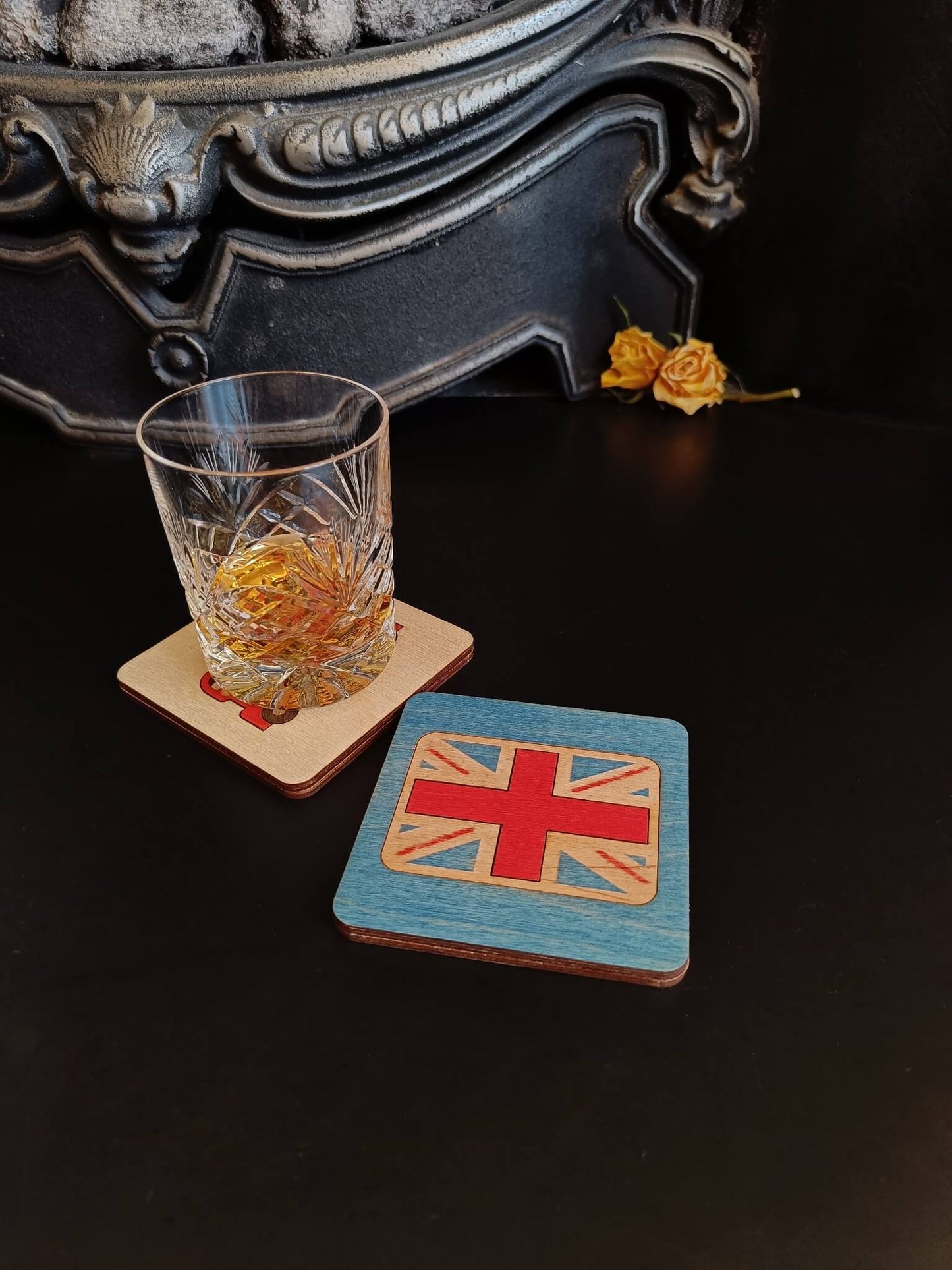 Union Jack Rectangle on Blue Coaster