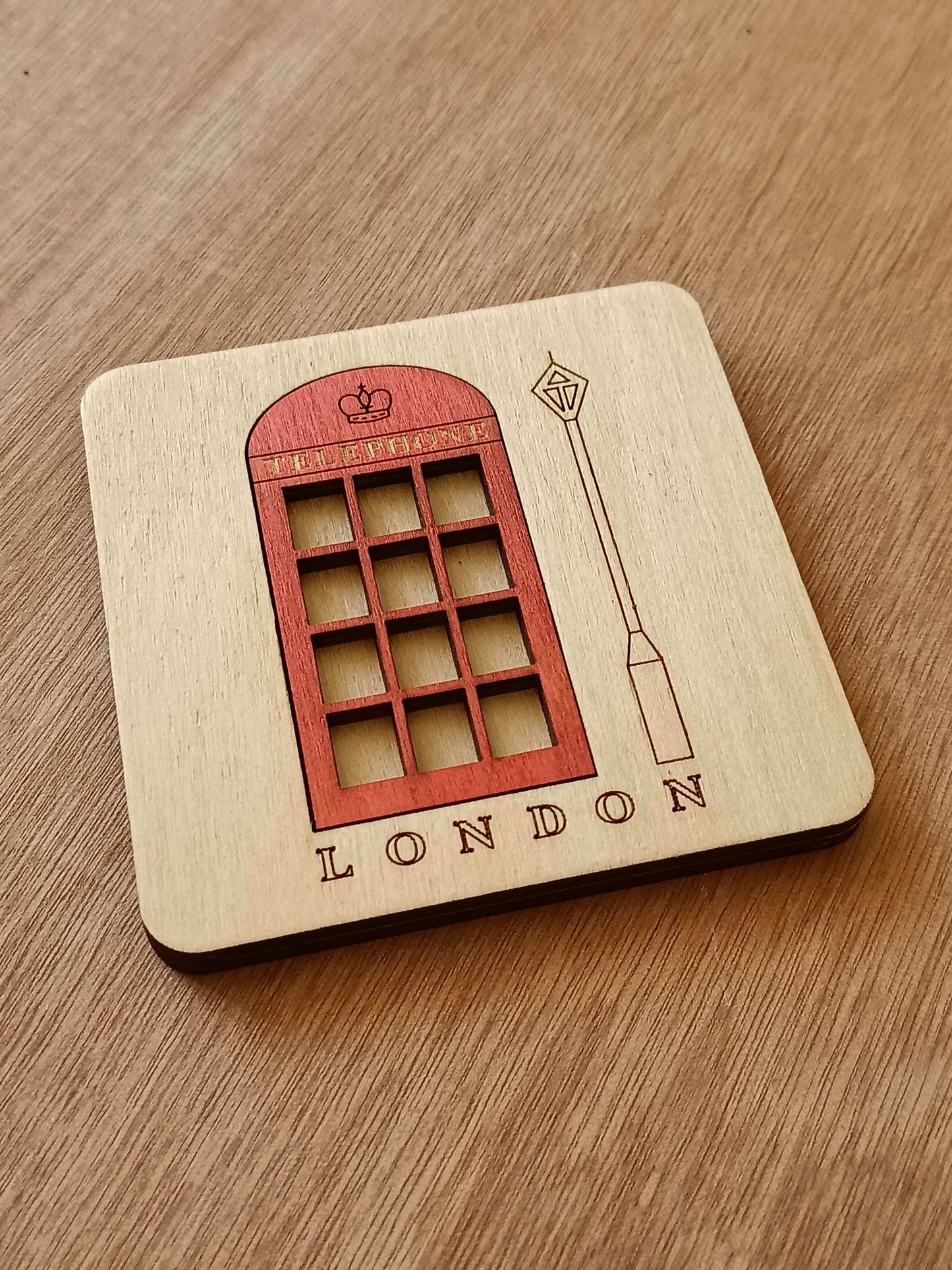 Traditional British Telephone Box and Lamp Coaster