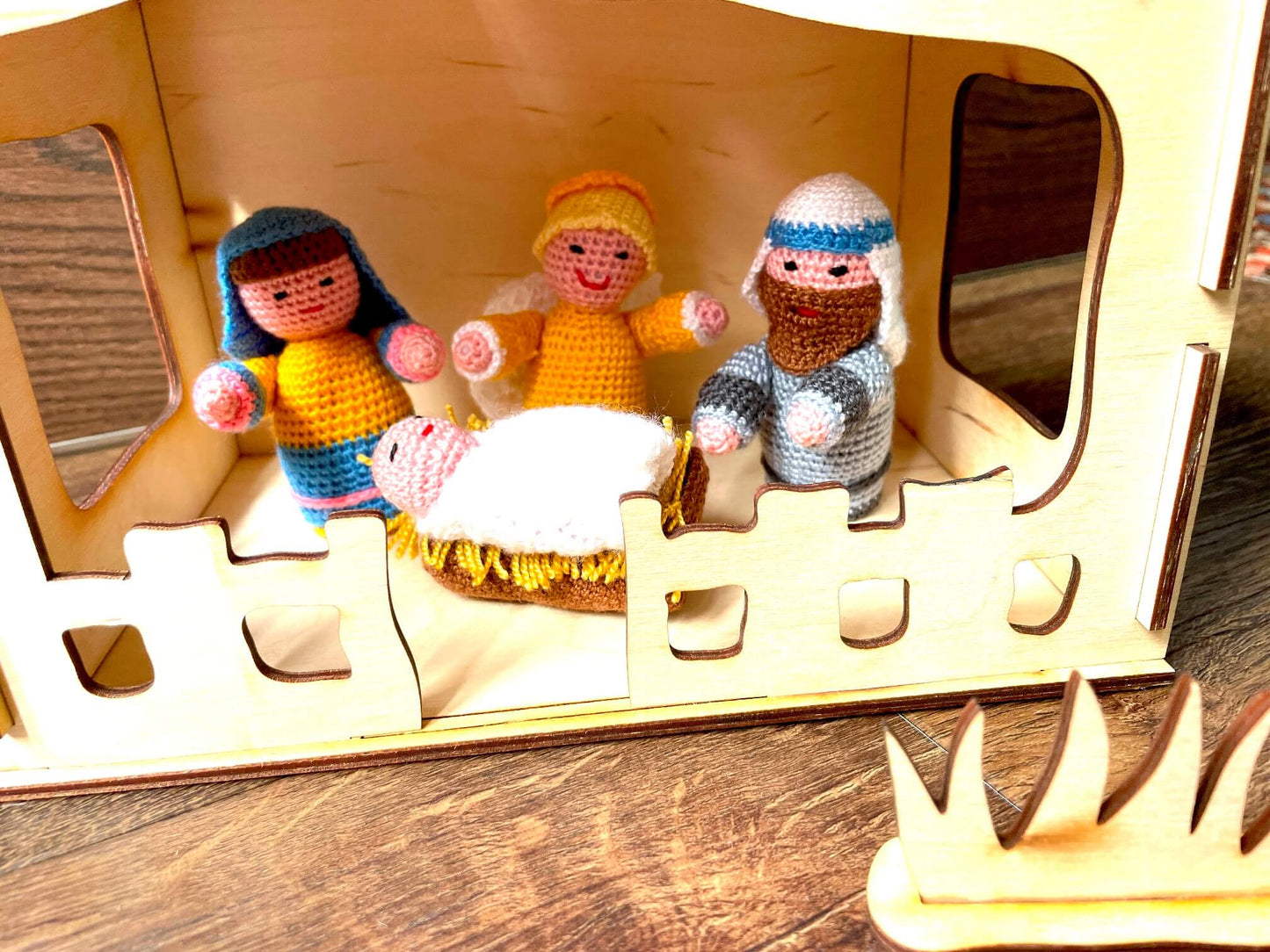 Crochet Christmas Nativity Scene Set with Wood Manger