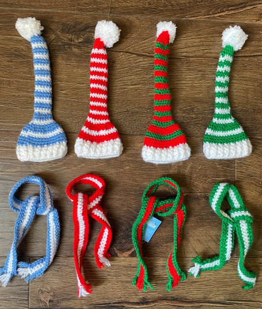 Crochet Holiday Hat and Scarf Wine Bottle Decor