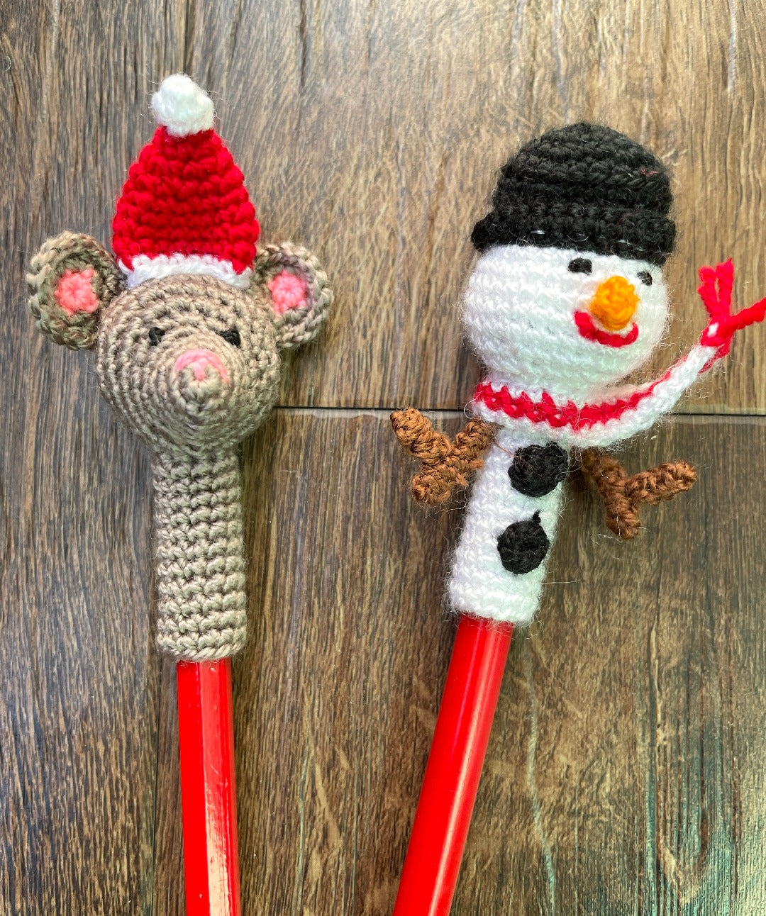 Snowman and Santa Mouse Pencil Toppers