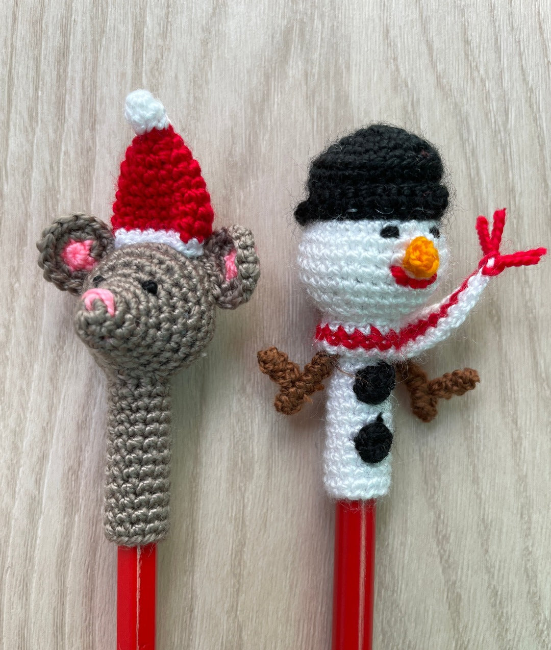 Snowman and Santa Mouse Pencil Toppers