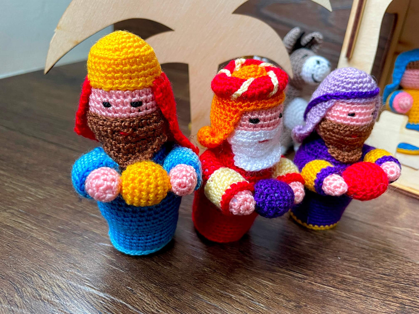 Crochet Christmas Nativity Scene Set with Wood Manger