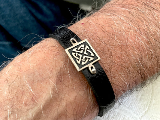 Celtic Knot 925 Sterling Silver & Leather Bracelet