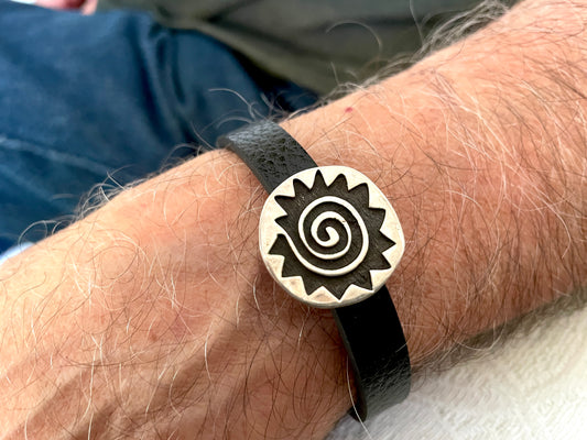 Eternity Sun, 925 Sterling Silver & Leather Bracelet