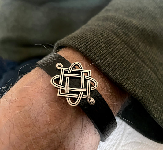 Large Celtic Knot, 925 Sterling Silver & Leather Bracelet