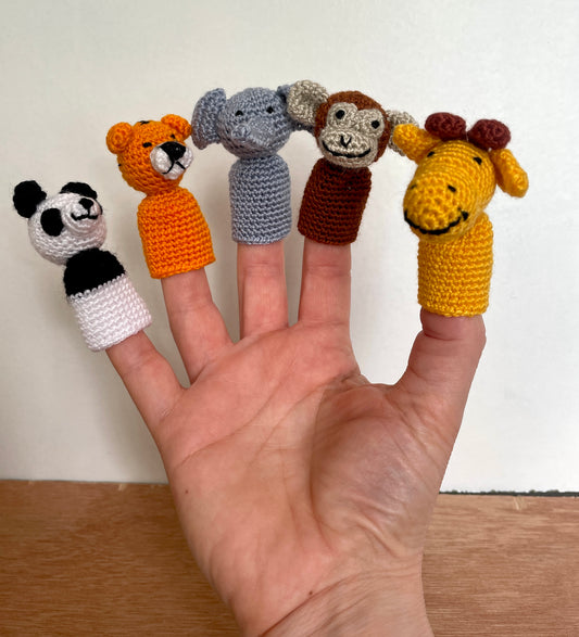 Jungle Safari Animals Crochet Finger Puppet Set