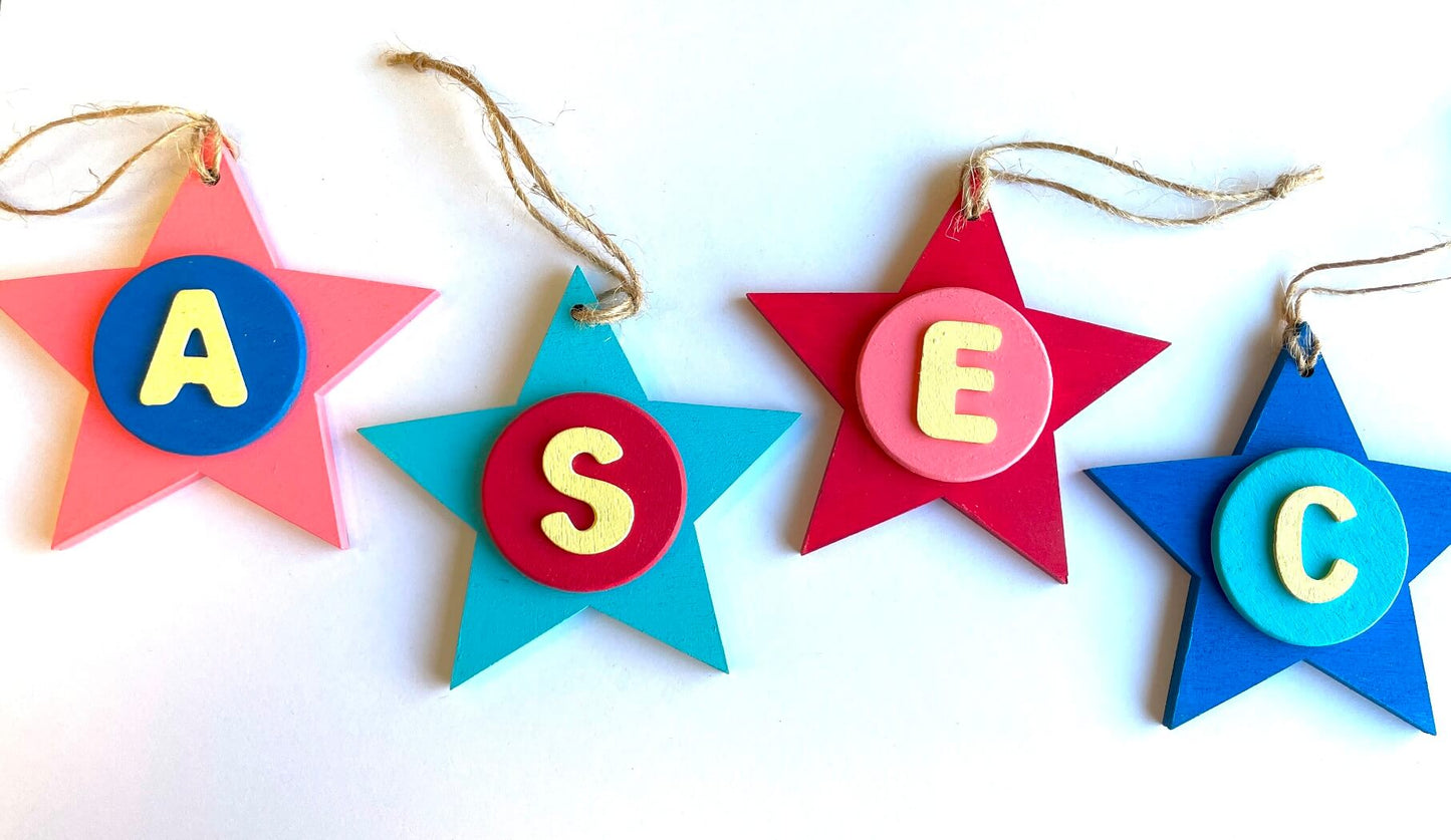 Latin Alphabet Stars Hand Painted Decorative Ornaments or Gift Tags