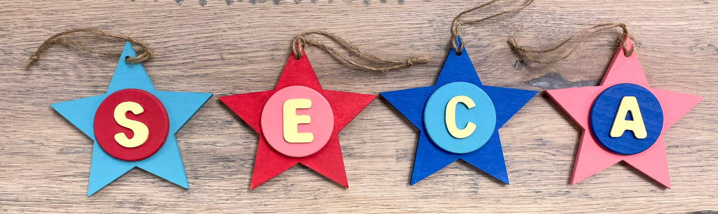 Latin Alphabet Stars Hand Painted Decorative Ornaments or Gift Tags