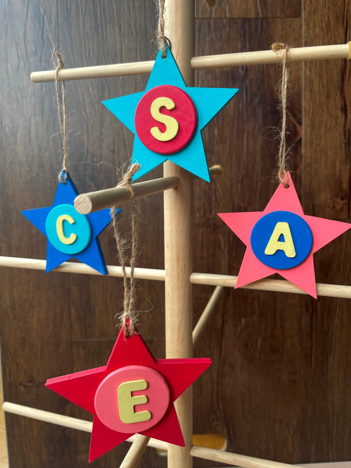 Latin Alphabet Stars Hand Painted Decorative Ornaments or Gift Tags