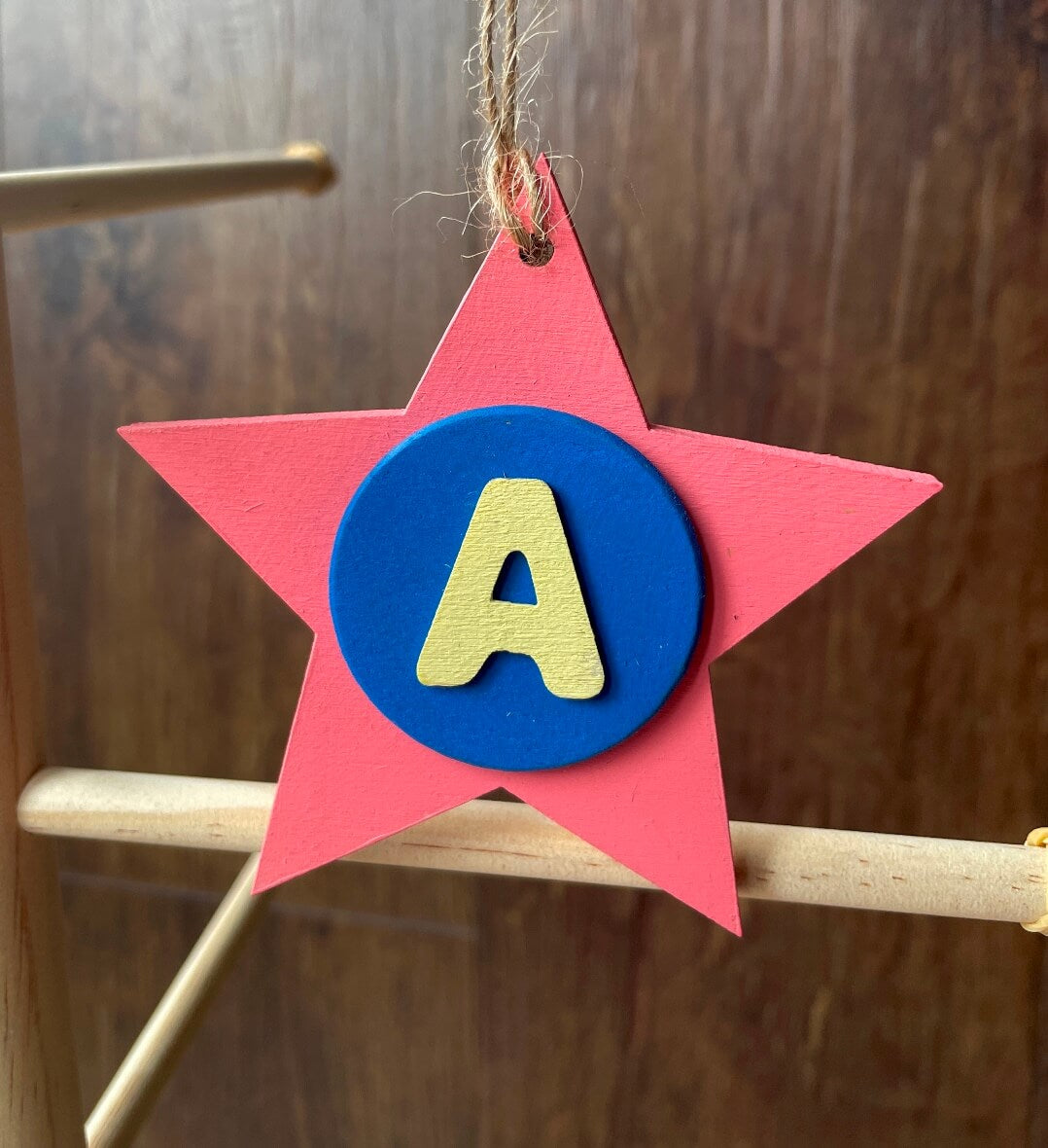 Latin Alphabet Stars Hand Painted Decorative Ornaments or Gift Tags