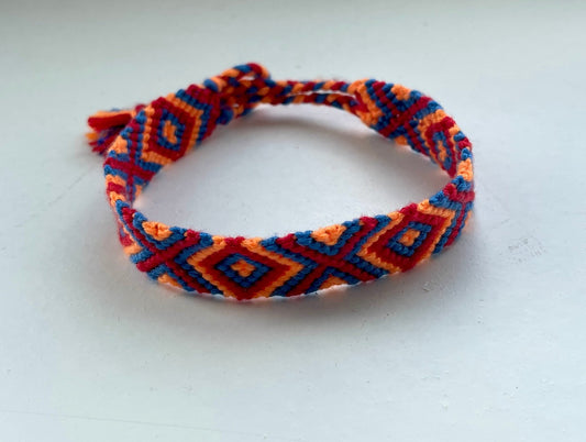 Red, Blue and Orange Handmade Friendship Bracelet