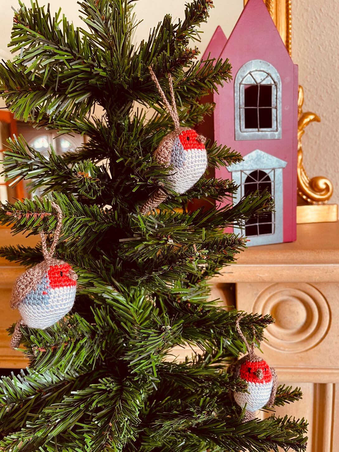 Mini Crochet Hanging Robin Ornament