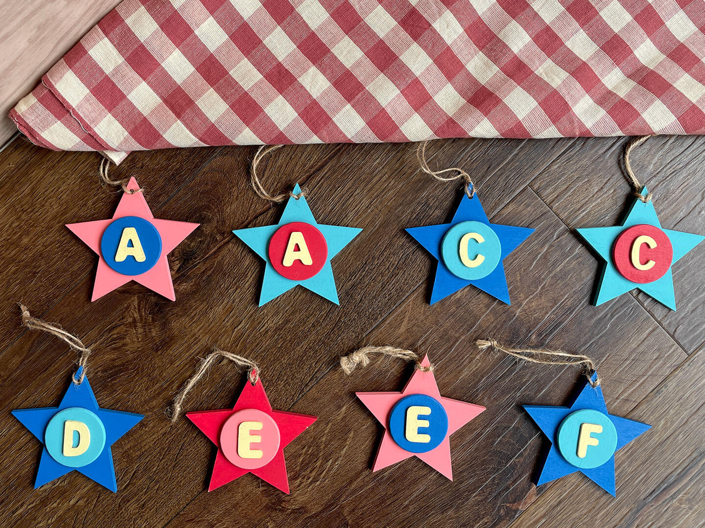 Latin Alphabet Stars Hand Painted Decorative Ornaments or Gift Tags