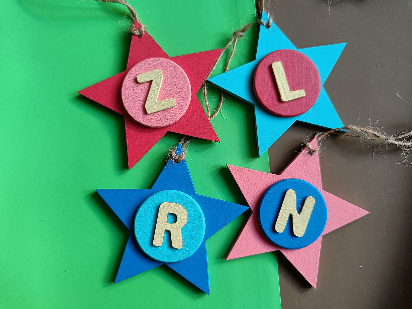 Latin Alphabet Stars Hand Painted Decorative Ornaments or Gift Tags