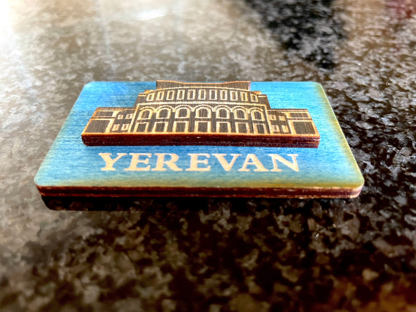 Magnet Yerevan Opera House Motif Wood Rectangular 4cm x 6.5cm