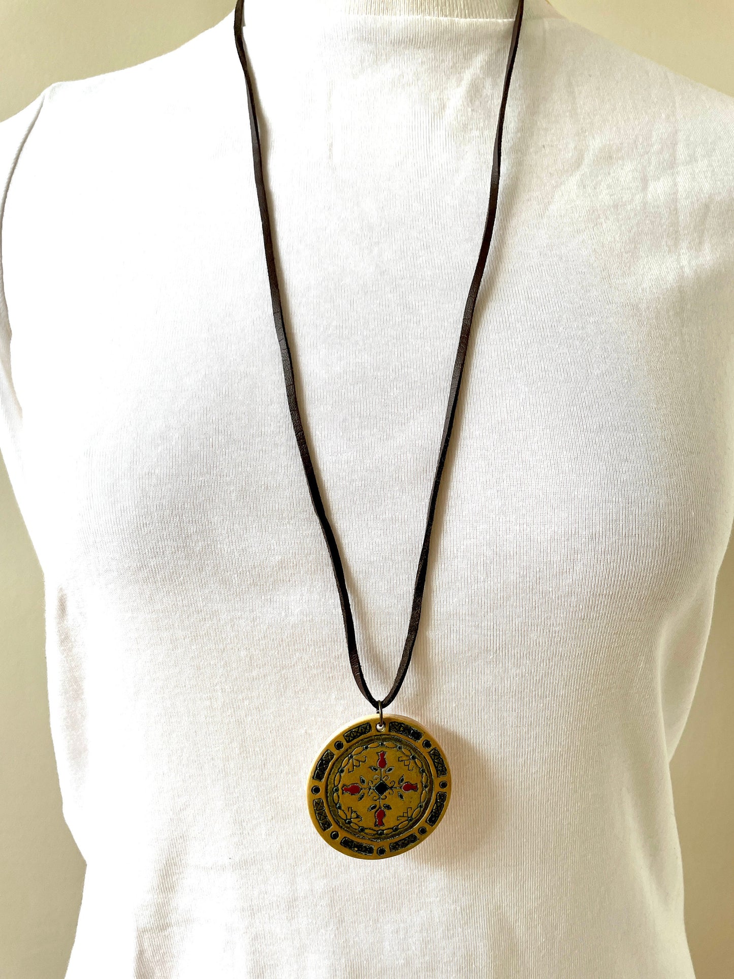 Ceramic Handpainted Geometric Pomegranate Pendant Necklace