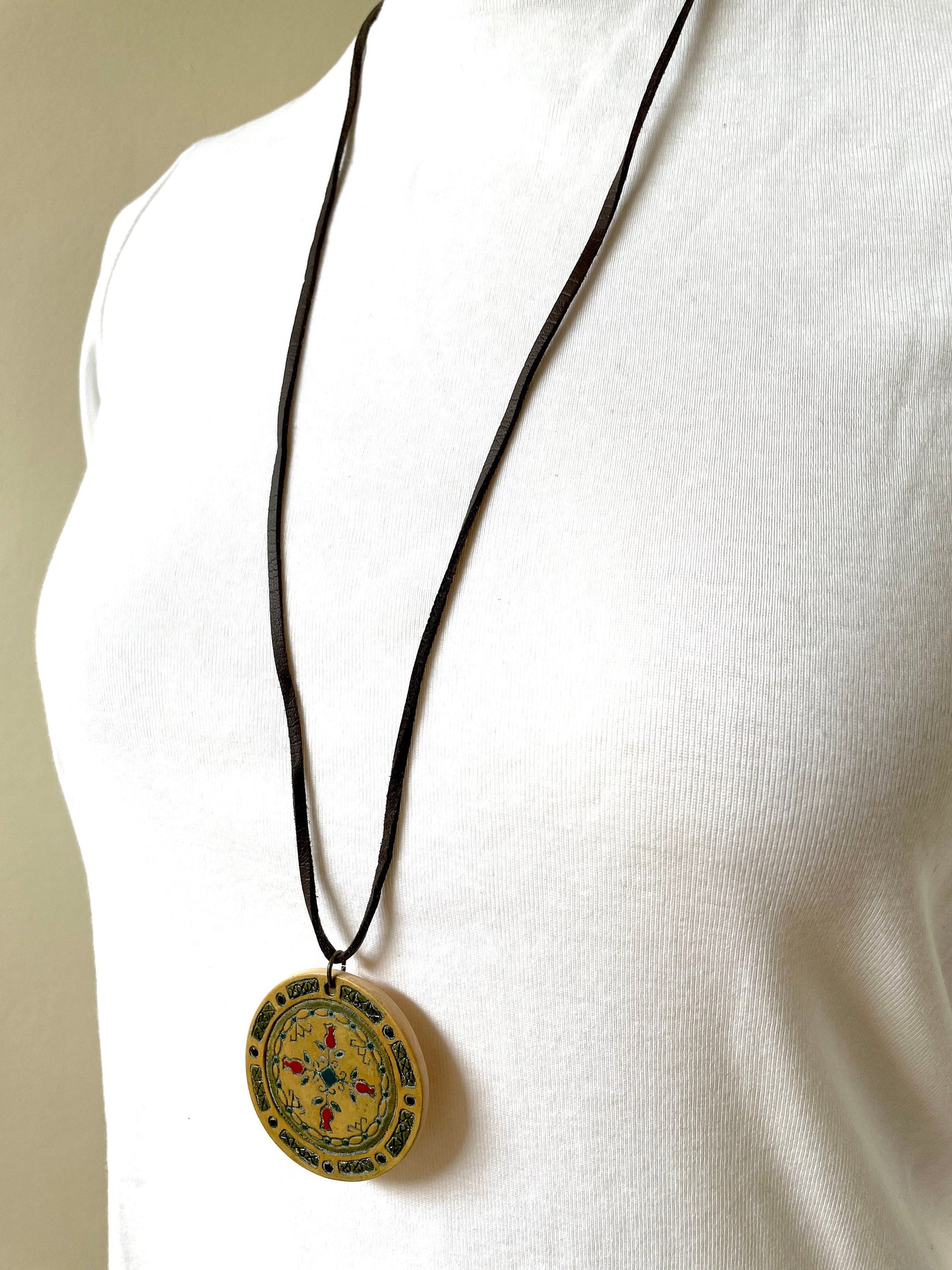 Ceramic Handpainted Geometric Pomegranate Pendant Necklace