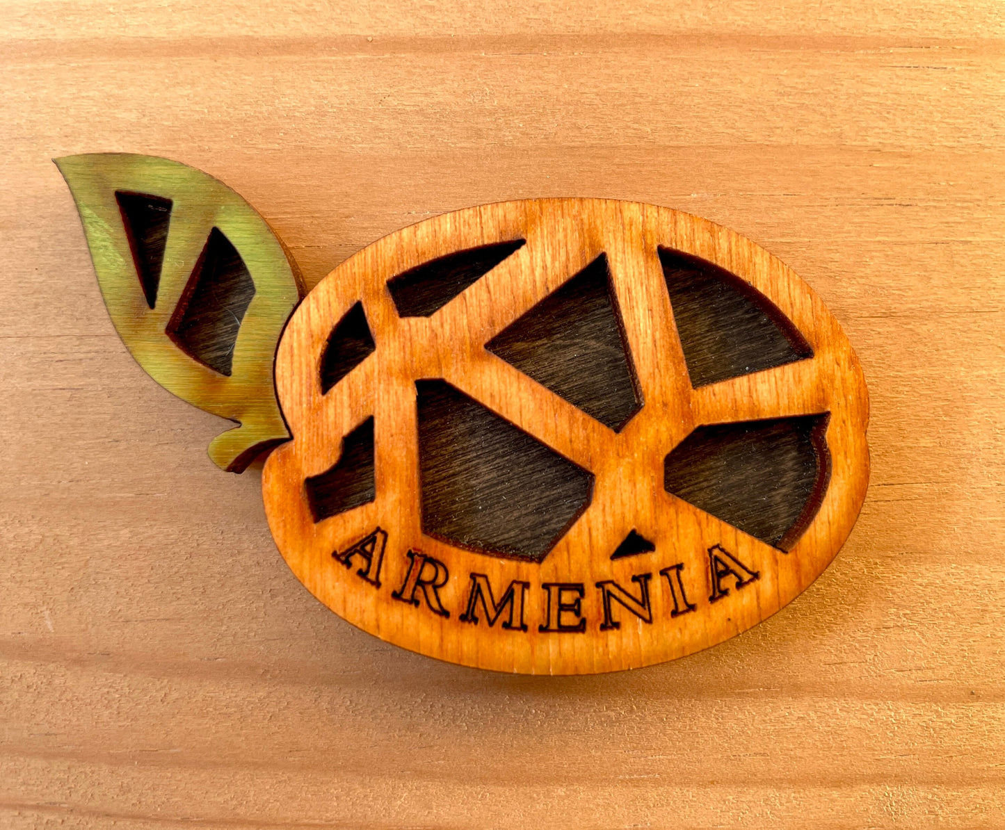 Magnet Geometric Apricot Motif Armenia Wood 8cm x 4cm