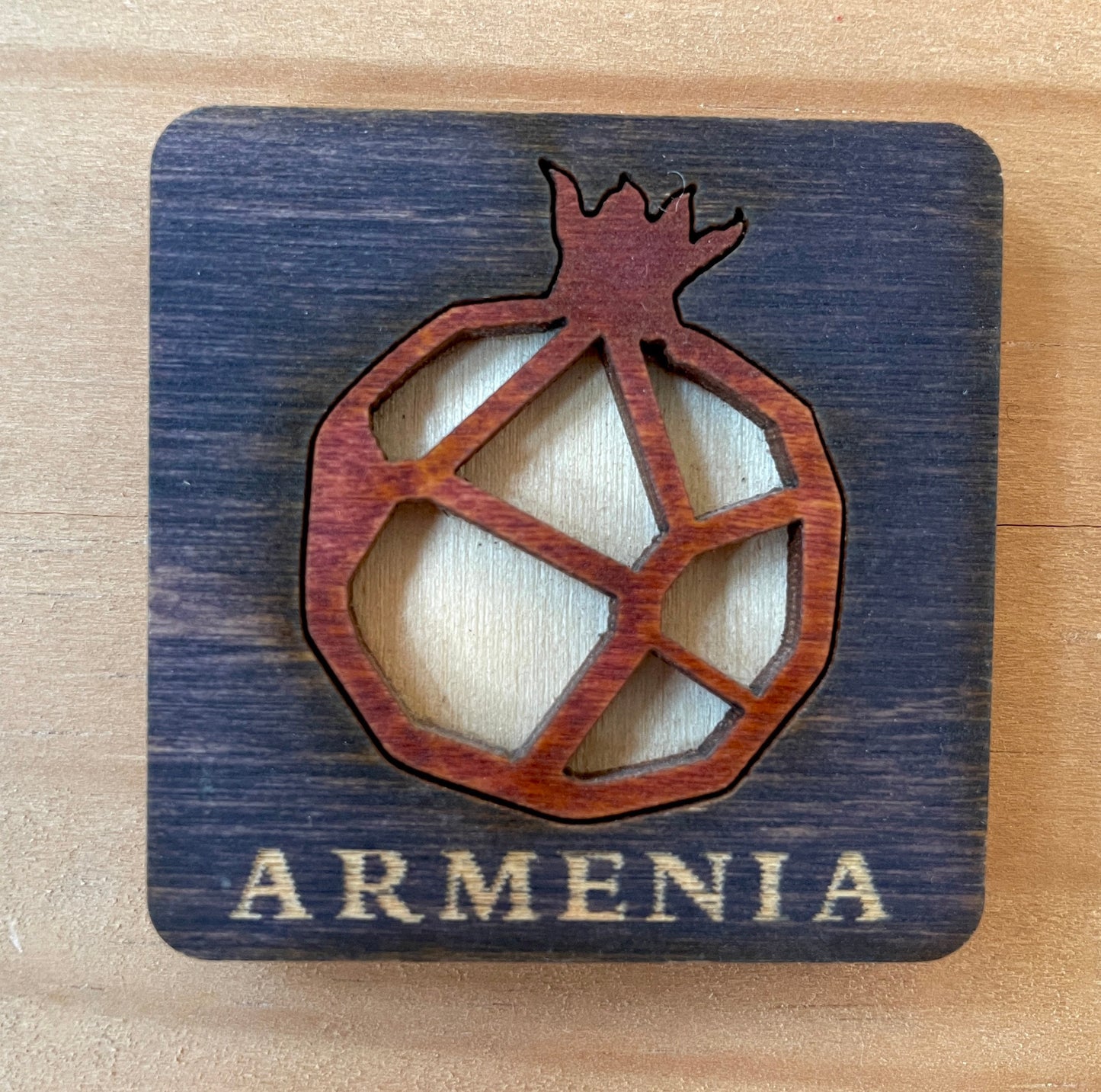 Magnet Geometric Pomegranate Armenia Wood Square 5cm x 5cm