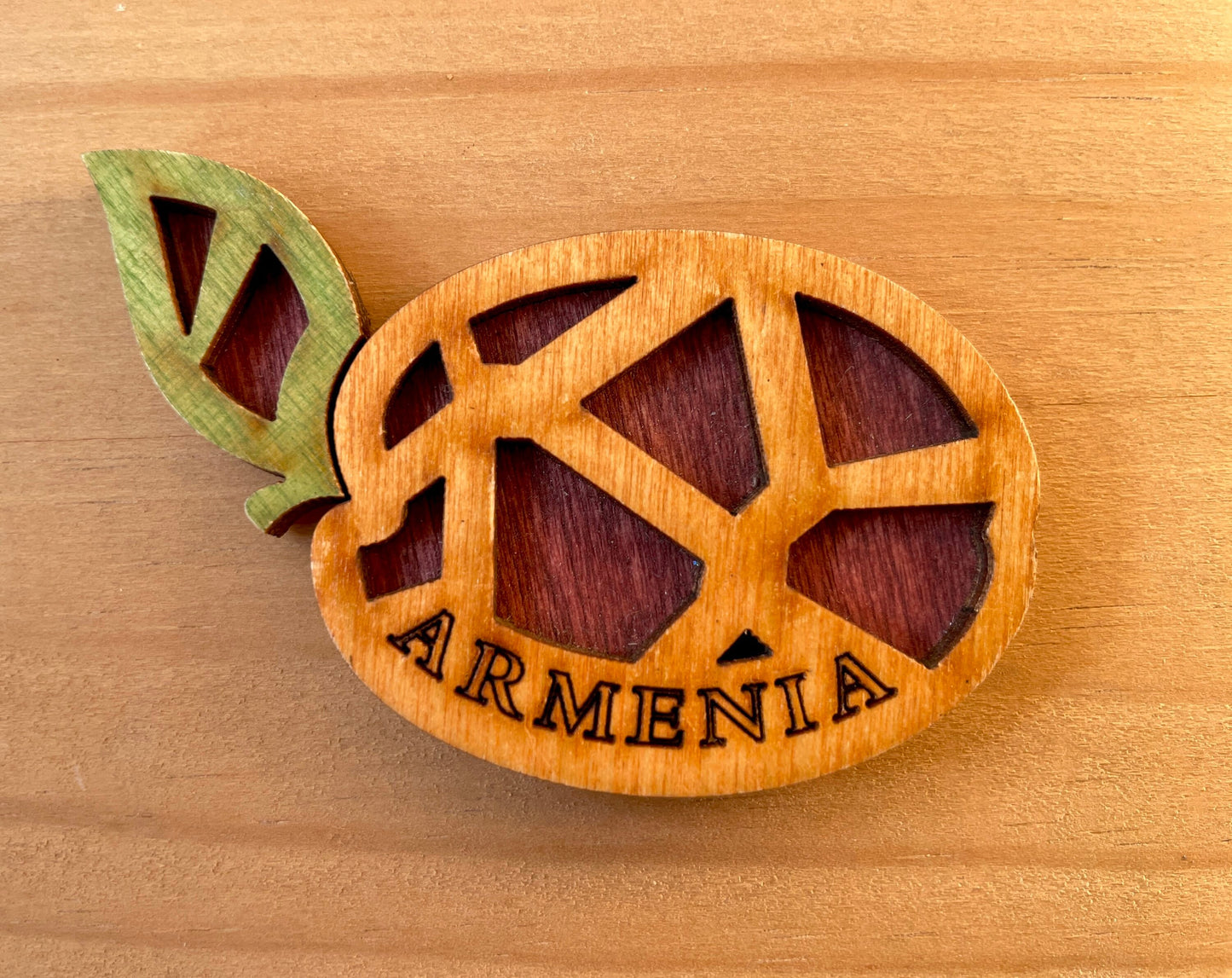 Magnet Geometric Apricot Motif Armenia Wood 8cm x 4cm