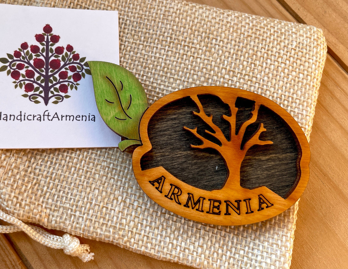 Magnet Tree and Apricot Motif Armenia Wood 8cm x 4cm