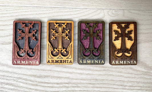 Magnet Cross Armenian Khachkar Wood Square 4cm x 6.5cm