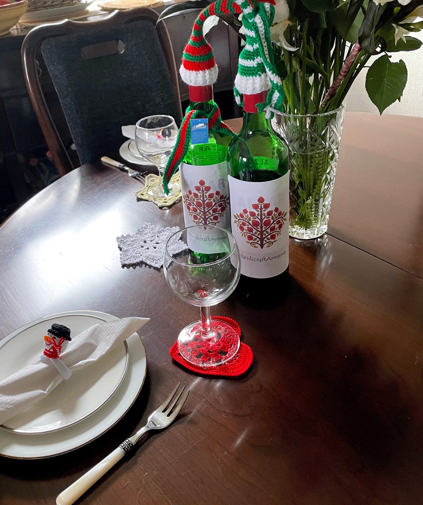 Crochet Red Heart Coasters, Set of 4