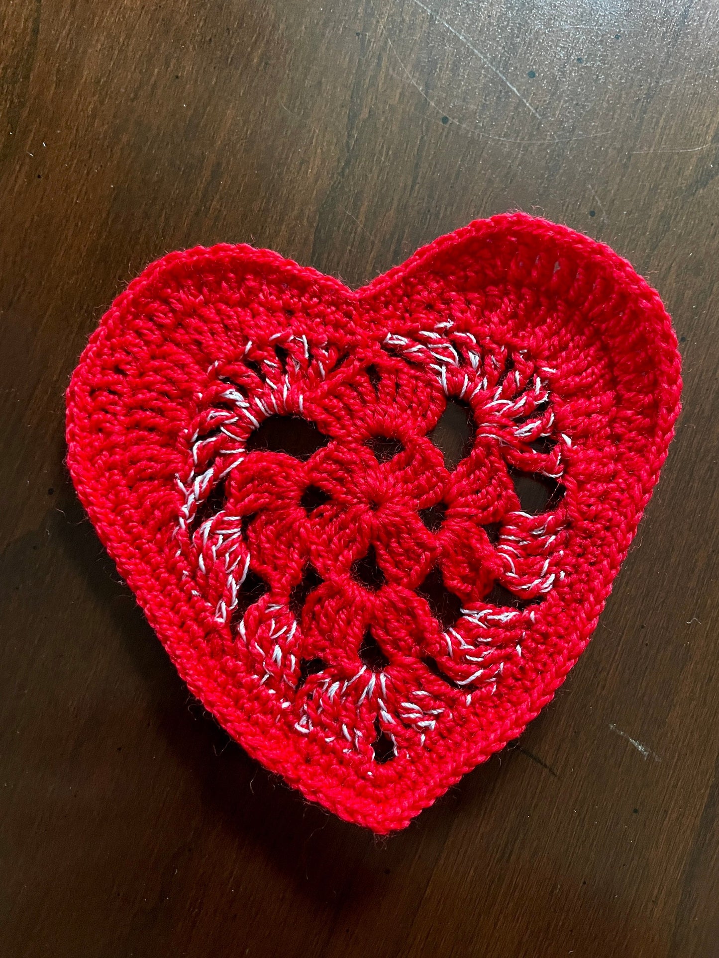 Crochet Red Heart Coasters, Set of 4
