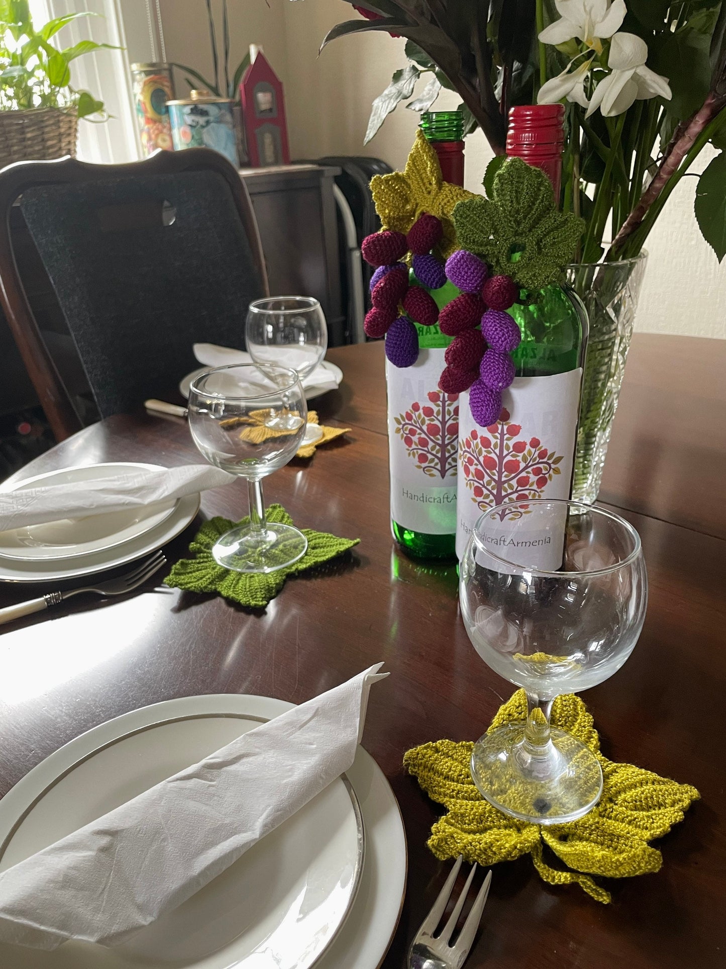 Grape Leaf Coasters, Set of 3