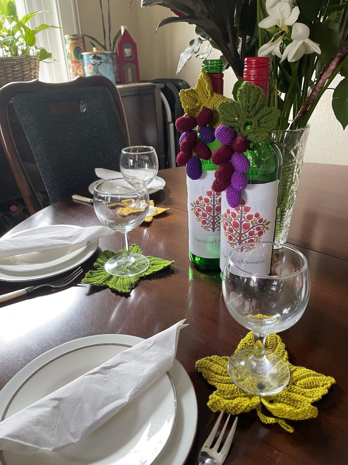 Grape Leaf Coasters, Set of 3