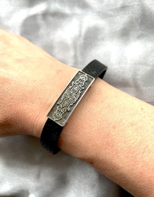 Art Deco 925 Sterling Silver & Leather Bracelet
