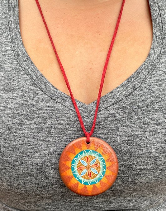 Hand Painted Sunburst Flower Pendant Necklace