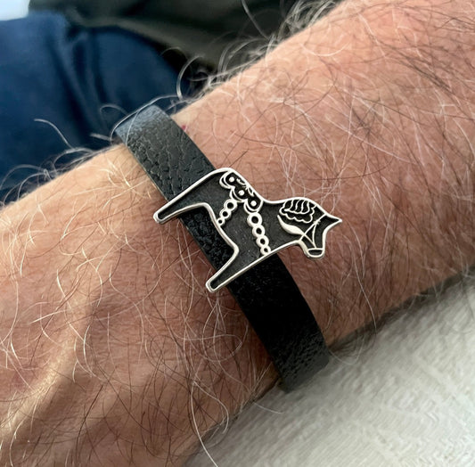 Dala Horse 925 Sterling Silver & Leather Bracelet