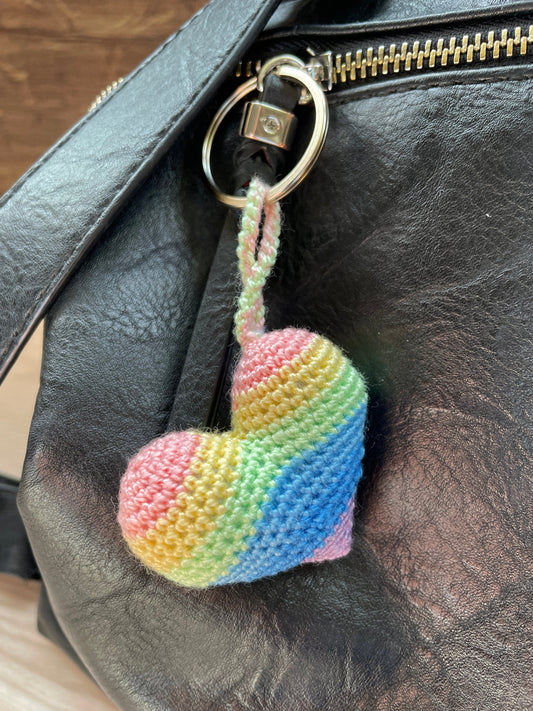 Crochet Pastel Rainbow Heart Keyring Accessory