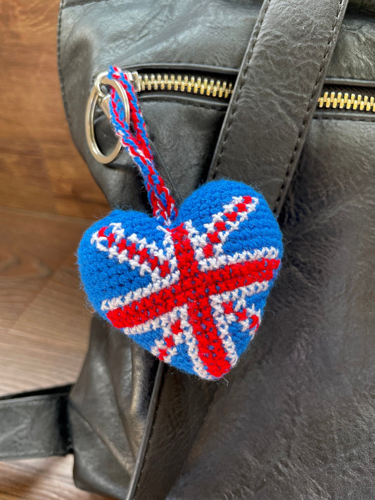 Union Jack British Flag Crocheted Heart Keyring Accessory