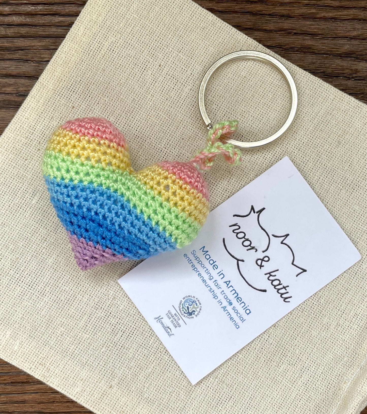 Crochet Pastel Rainbow Heart Keyring Accessory
