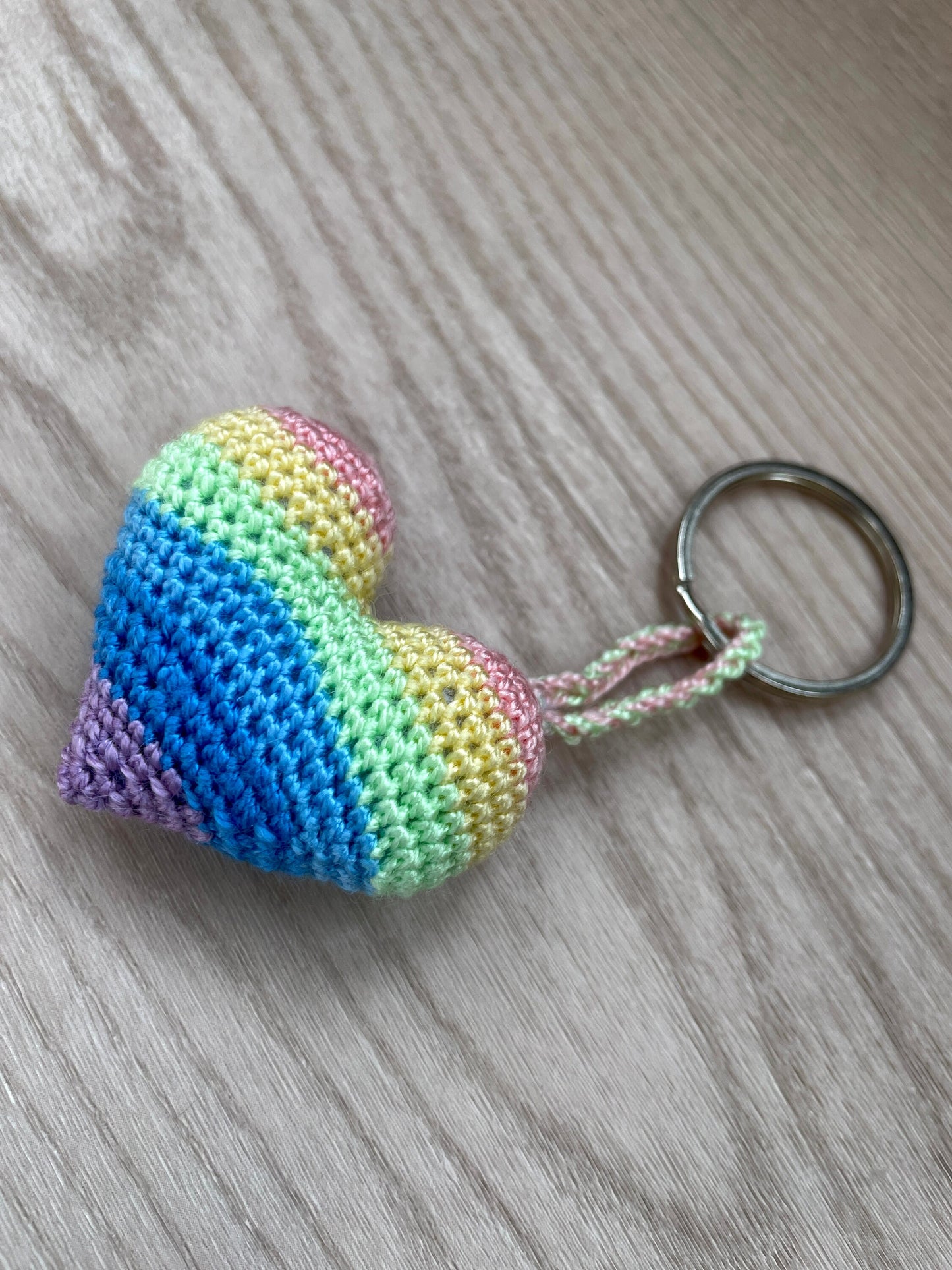 Crochet Pastel Rainbow Heart Keyring Accessory