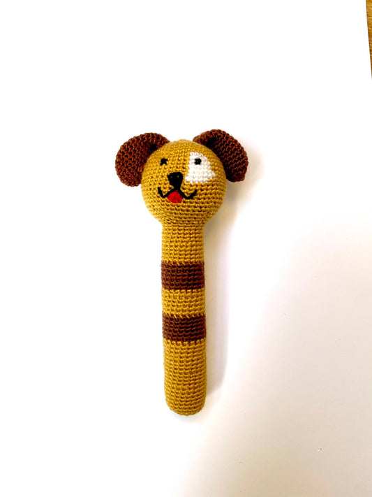 Crocheted Elephant, Giraffe, Puppy Dog or Bee Baby Stick Rattle