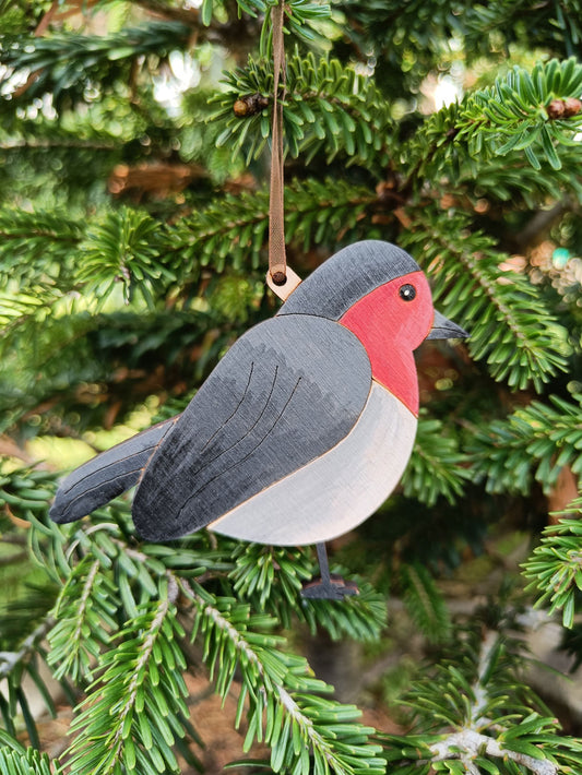 Hand Painted Wood Robin -  Christmas Tree Ornament