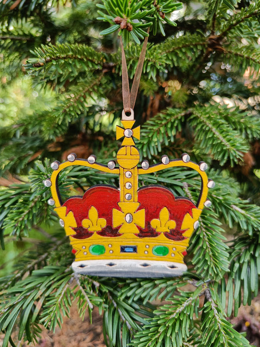 Hand Painted Wood British Royal Crown -  Christmas Tree Ornament
